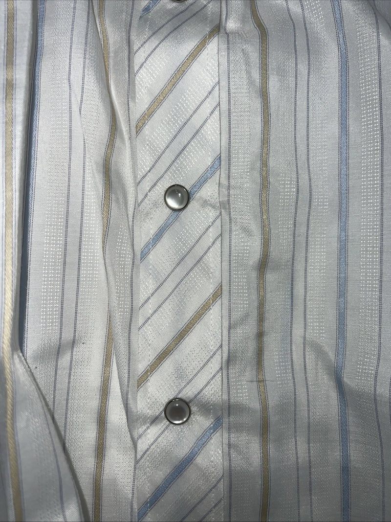 New Mens White Stripped White House Pearl Snap Long Sleeve Shirt. XXL G-63