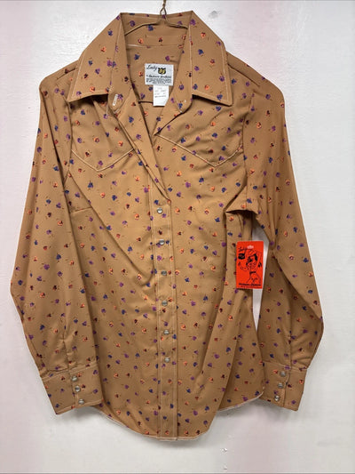 New Women’s Dickson Jenkins Orange Floral Long Sleeve Pearl Snap Size 30 MM-55