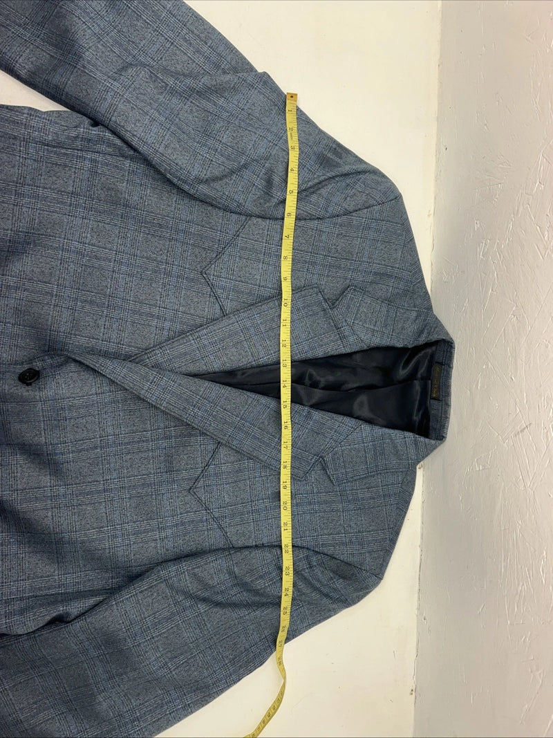 New Men’s Circle S Blue Plaid Suit Jacket 46R #25832 X-606