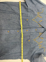 New Men’s Blue Jean Yellow Design Long Sleeve Pearl Snap 16.5 X 34 Large V-95