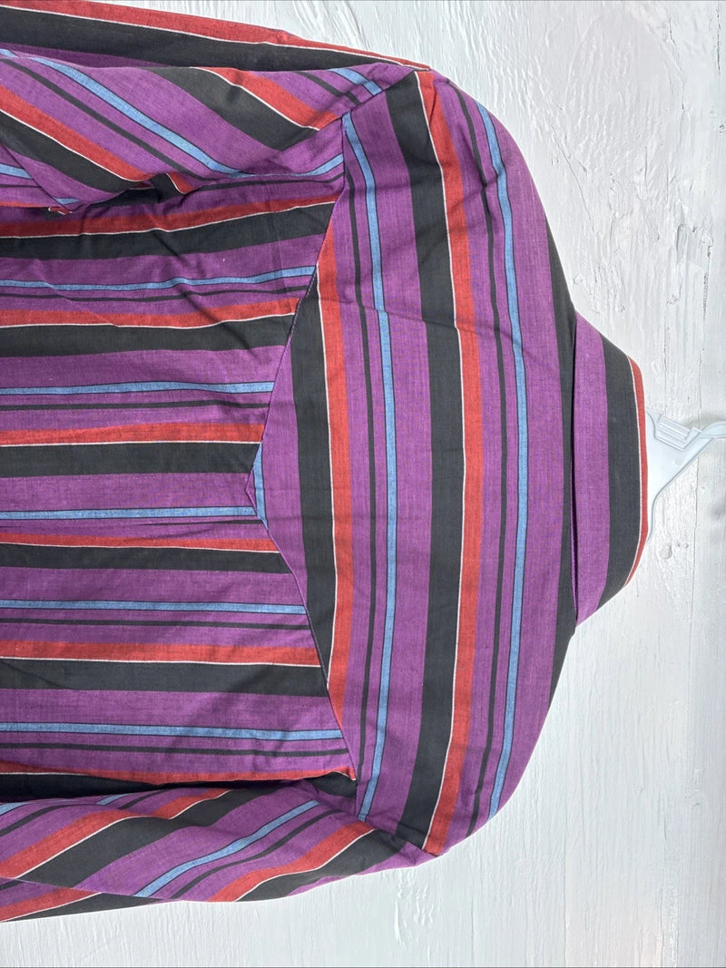 New Men’s ELY Cattleman Purple Stripe Long Sleeve Pearl Snap 15.5 Medium AA-112