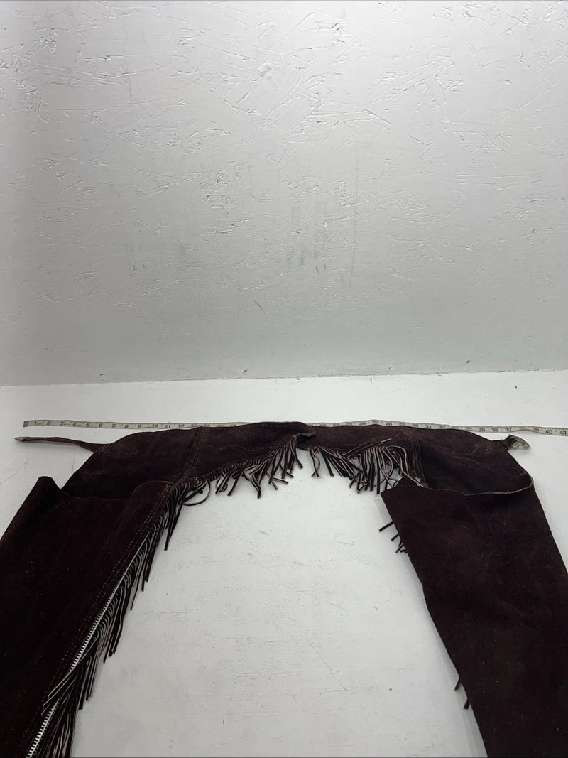 NOS Brown Show Chaps With Fringe Adjustable Waist 38” N-38