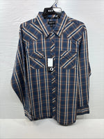 New men’s ELY 1878 Blue Flannel Long Sleeve Pearl Snap 2XL F-65