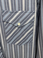 New Men’s White Horse Dark Blue Stripe Long Sleeve Pearl Snap 2XL H-46