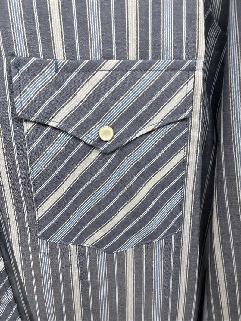 New Men’s White Horse Dark Blue Stripe Long Sleeve Pearl Snap 2XL H-46