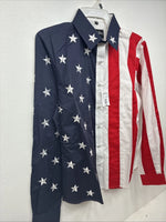 New Women’s White Horse Red White Blue Long Sleeve Pearl Snap Medium KK-16
