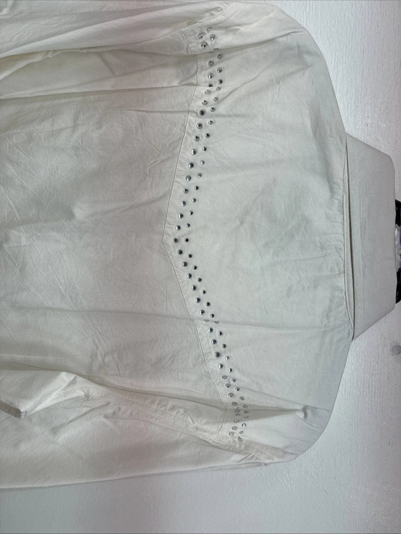 New Women’s Cumberland White Gem Long Sleeve Pearl Snap XL GG-46