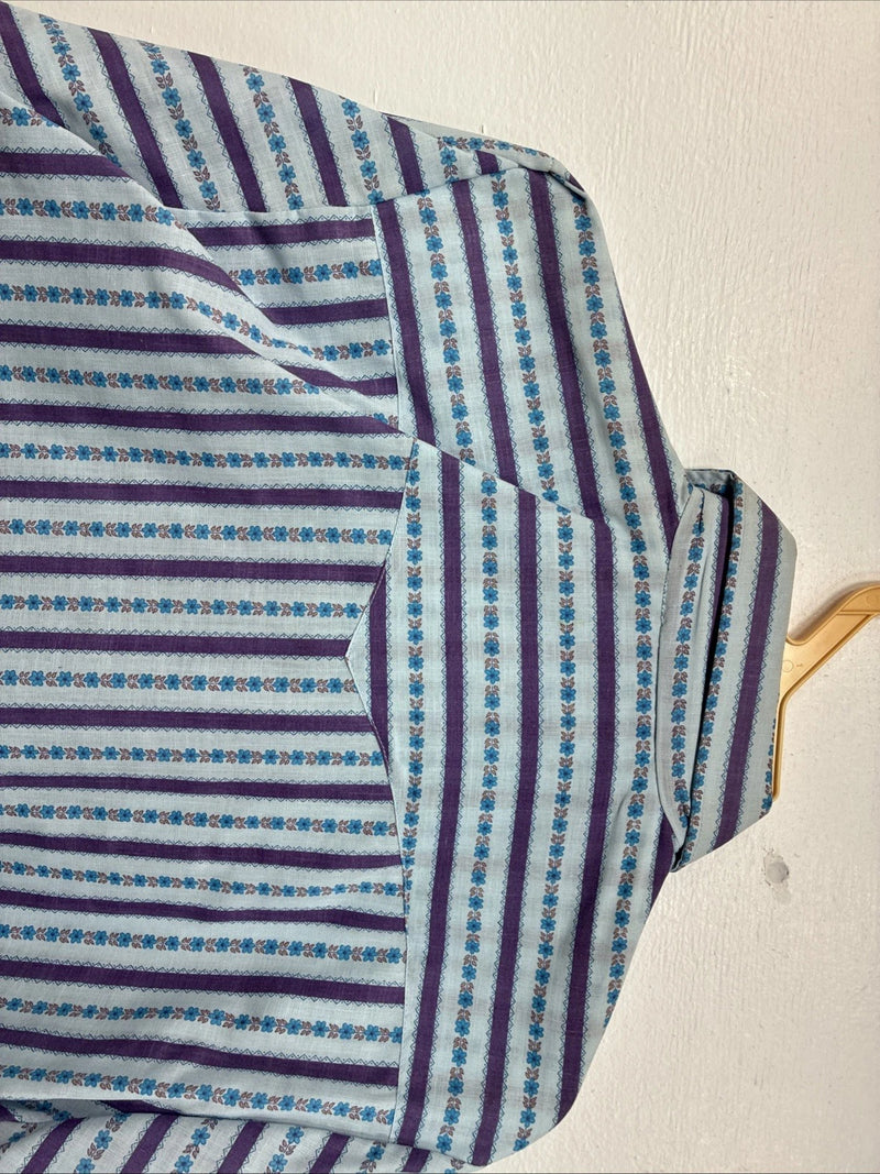 New Women’s Ranch Purple Blue Stripe Long Sleeve Pearl Snap Size 36 MM-19