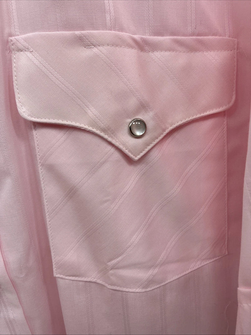 New Men’s Panhandle Slim Pink Stripe Short Sleeve Peal Snap 17 XL R-75
