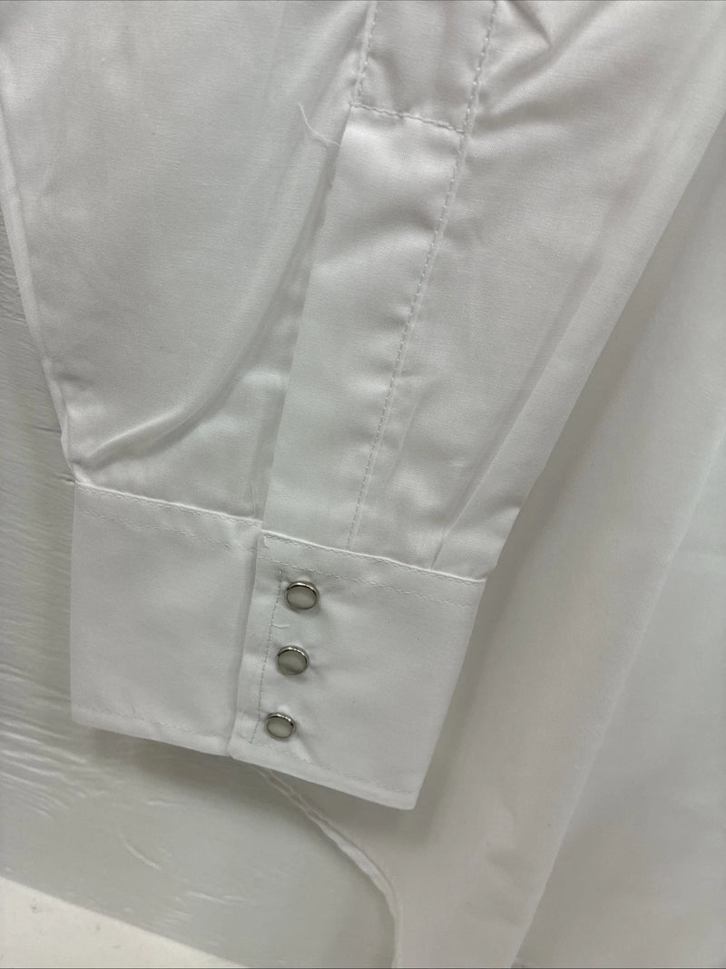 New Men’s ELY Cattleman White Blue Embroidered Long Sleeve Pearl Snap 2XL H-29