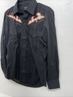 New Men’s Black Champion Western Pearl Snap Long Sleeve Shirt 15.5x34 M I-43