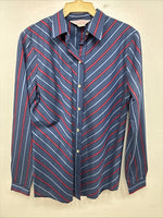 New Women’s H Bar C Blue Stripe Long Sleeve Pearl Snap Size 34 YY-78