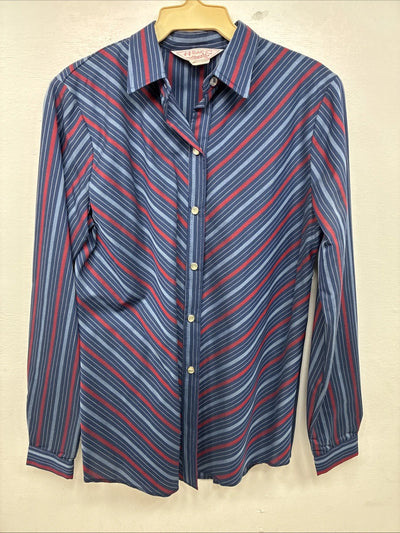 New Women’s H Bar C Blue Stripe Long Sleeve Pearl Snap Size 34 YY-78