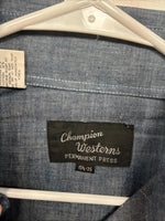 New Men’s Champion Western Jean Design Blue Long Sleeve Pearl Snap Medium M-29