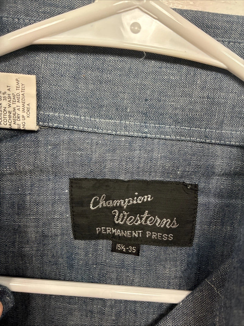 New Men’s Champion Western Jean Design Blue Long Sleeve Pearl Snap Medium M-29