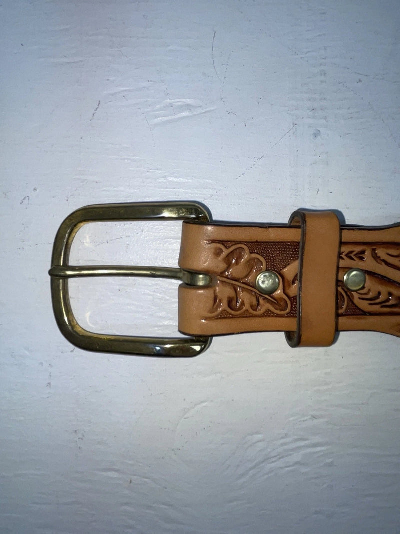 New Brown Genuine Leather Longhorn Tooled 30” Belt #82881 JJ-130
