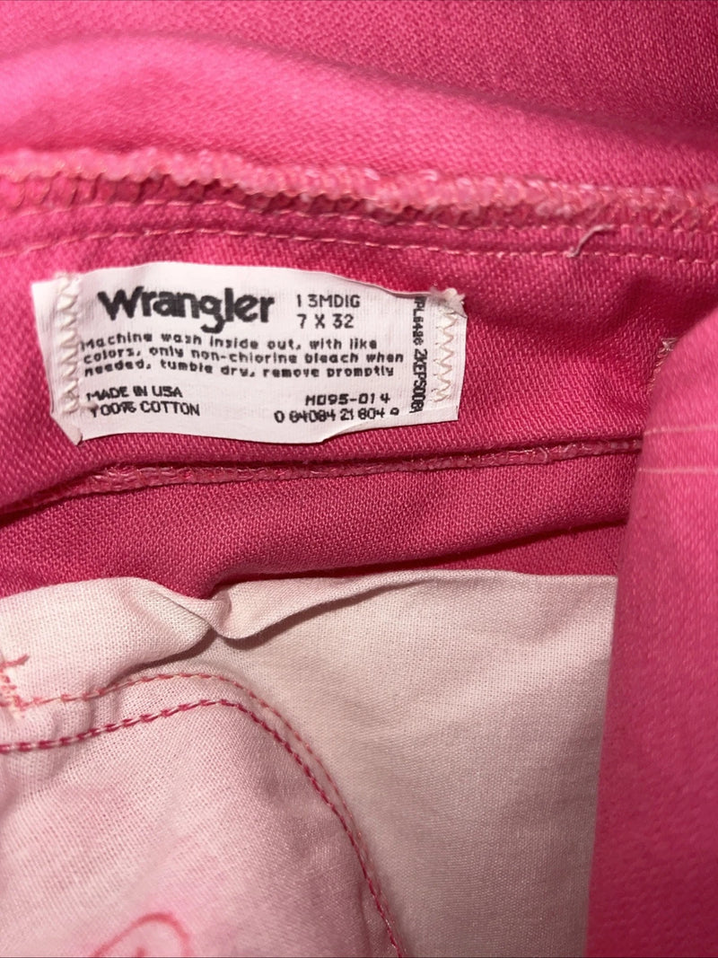 New Women’s Pink Wrangler Cowboy Cut Pro Rodeo Denim Jeans. 7x32 O-11