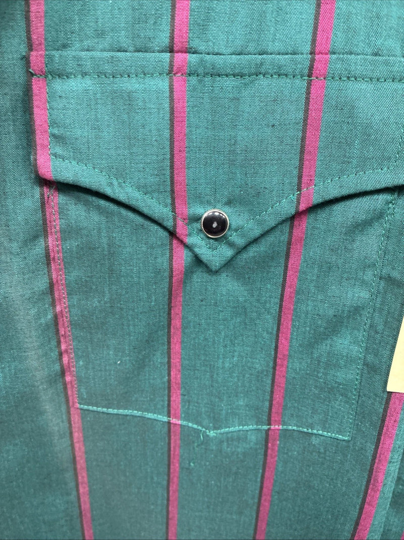New Men’s ELY Cattleman Green Pink Strip Long Sleeve Pearl Snap 16 X 34 XL H-83