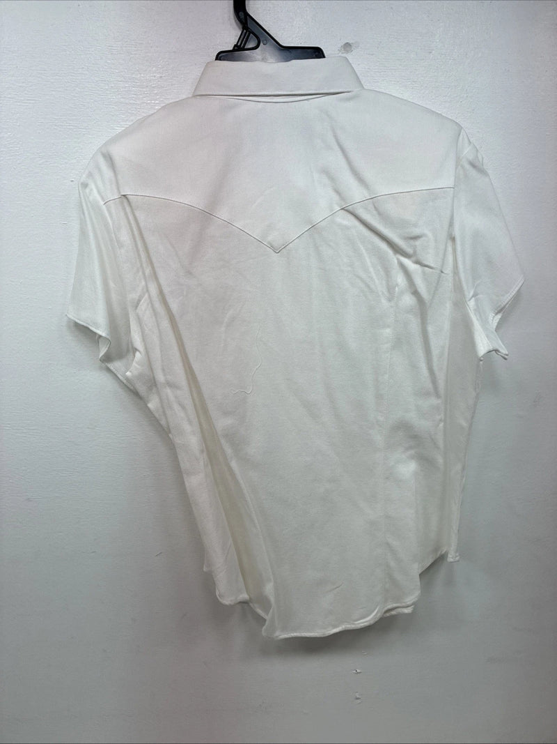 New Women’s Denim Jeans White Short Sleeve Button Up Large MM-136