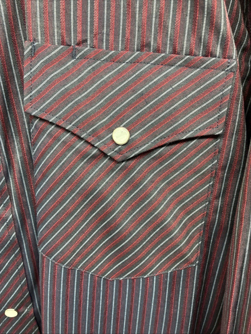 New Men’s White Horse Black Red Stripe Long Sleeve Pearl Snap XL H-77