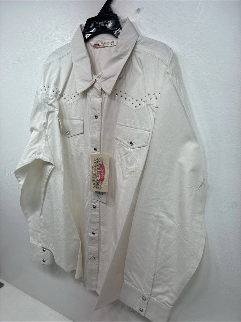 New Women’s Cumberland White Gem Long Sleeve Pearl Snap 2XL GG-43