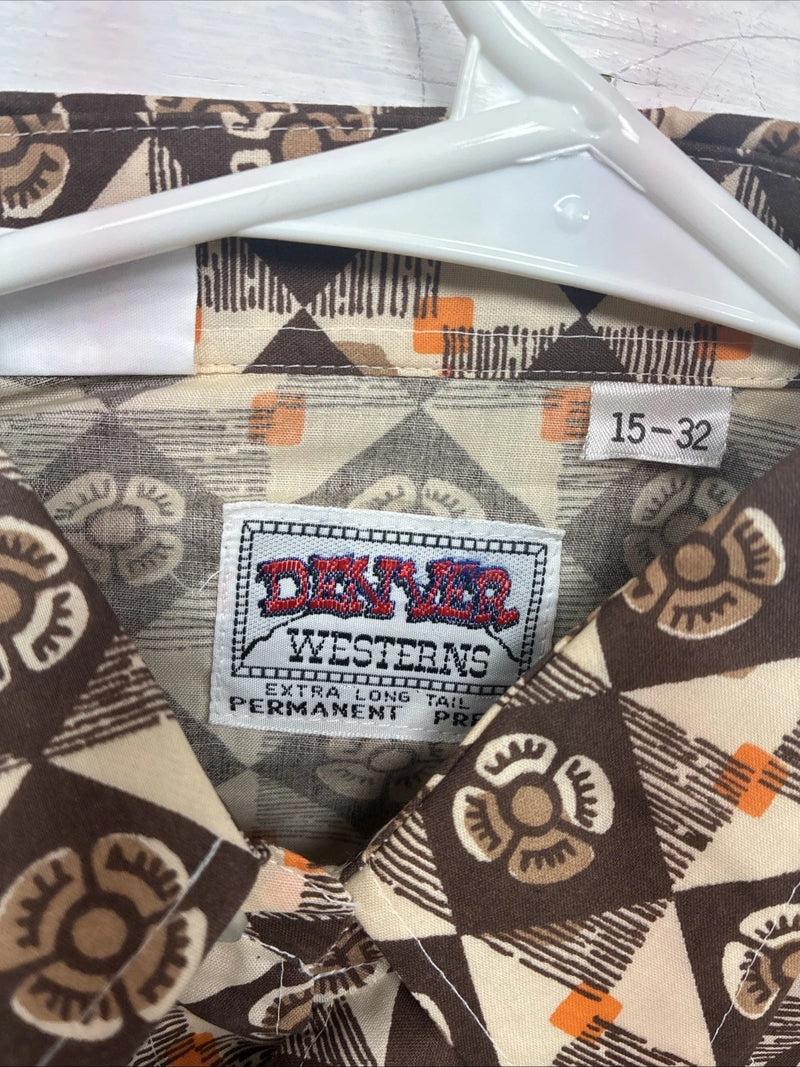 New Men’s Denver Westerns Brown Long Sleeve Pearl Snap 15 X 32 Medoum K-84