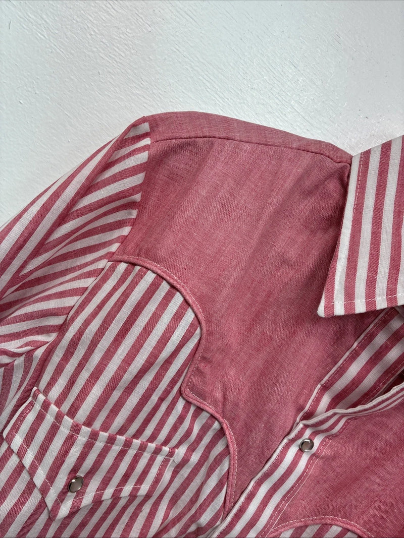 New Women’s Denver Pink Stripe Long Sleeve Pearl Snap Medium LL-101