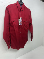New Men’s Wrangler Red Long Sleeve Pearl Snap 14.5 X 33 Small A-201