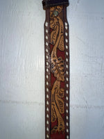 New Red Genuine Leather Longhorn Tooled 32” Belt #82828 NN-60
