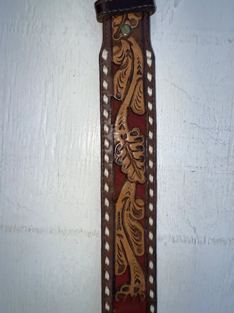 New Red Genuine Leather Longhorn Tooled 32” Belt #82828 NN-60