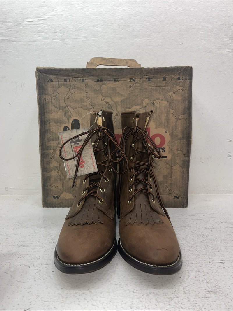 New Men’s Brown Lace Up Laredo Cowboy Boots. 1225 9.5 9 1/2 D. 5-45