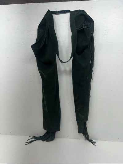 NOS Green Whitman Show Chaps With Fringe Adjustable Waist 44” L-23
