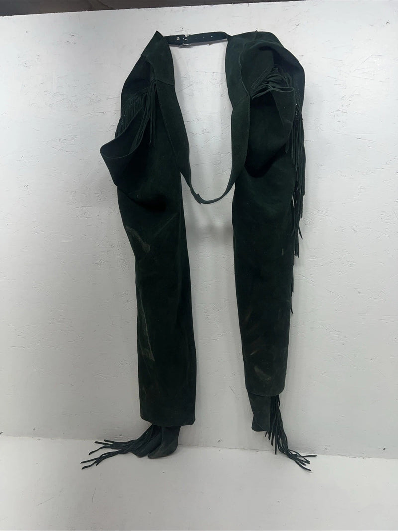 NOS Green Whitman Show Chaps With Fringe Adjustable Waist 44” L-23