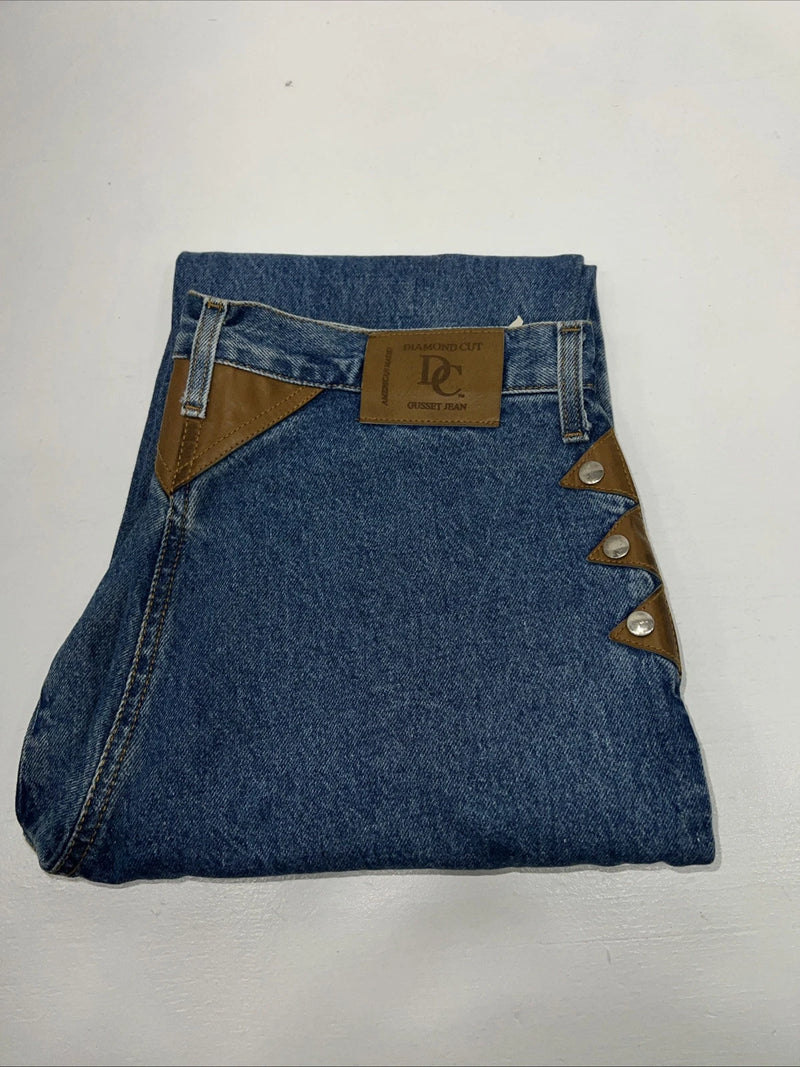 New Women’s Diamond Cut Gusset Regular Fit Leather Denim Jeans. 15/16x36 L-17