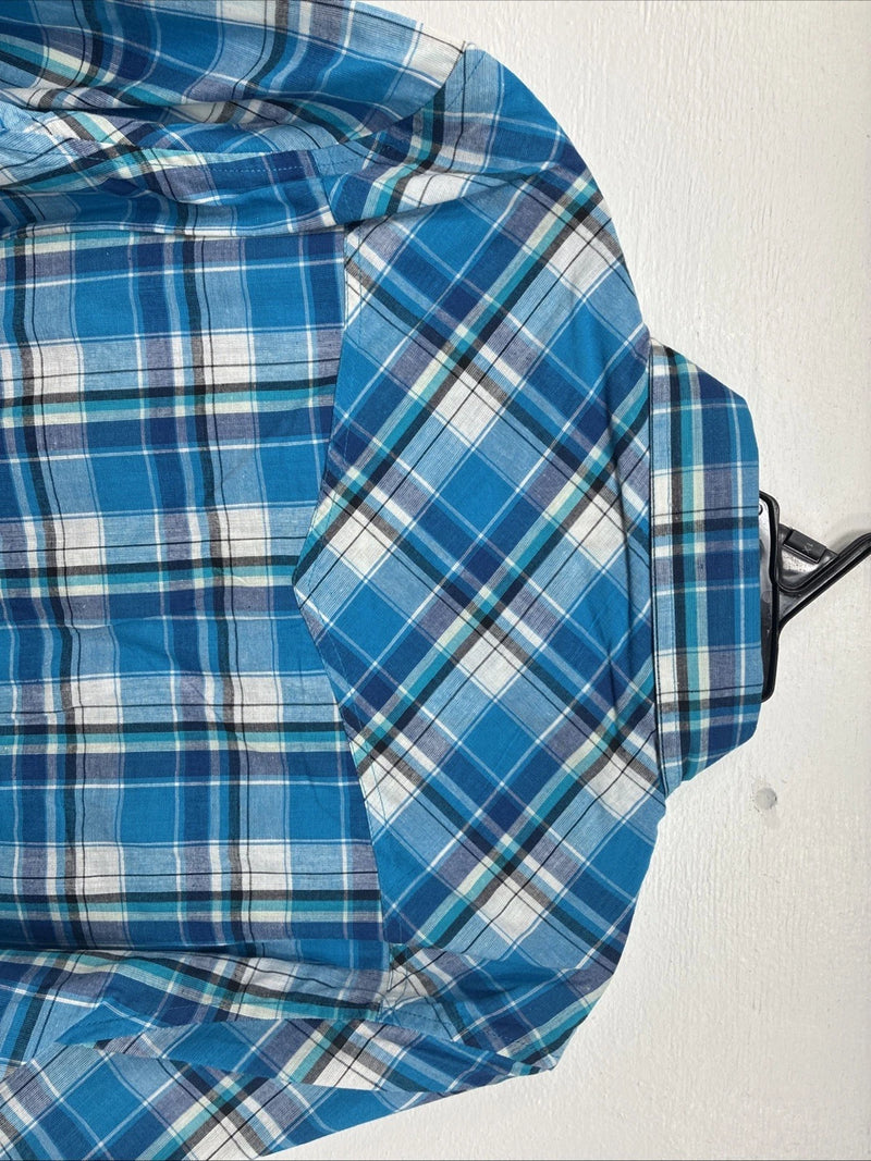 New Women’s Cumberland Blue Plaid Long Sleeve Pearl Snap XL GG-63