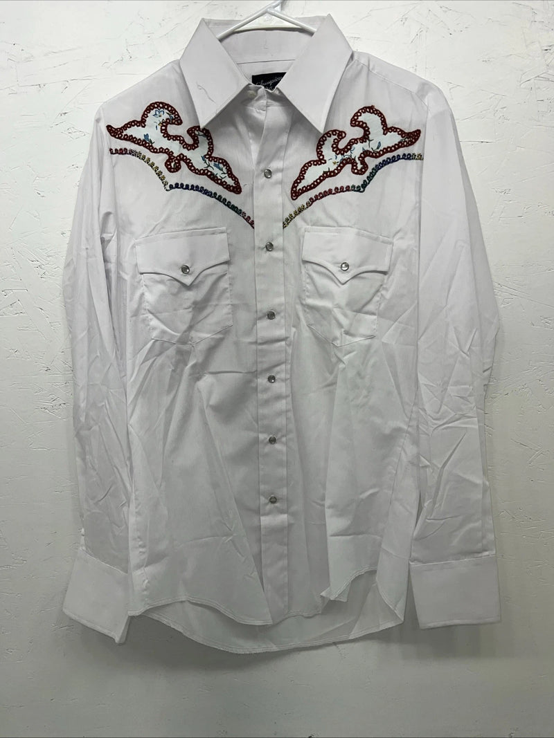 New Men’s White Champion Western Long Shirt. 15.5 X 34 Medium Pearl Snap A-176