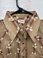 New Men’s ELY Plains Tan Red Floral Long Sleeve Pearl Snap 15.5 Medium X-109