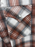 New Kids ELY Cattleman Orange Plaid Long Sleeve Pearl Snap Size 14 DD-38
