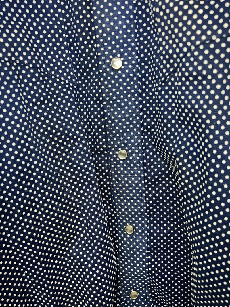 New Mens Blue Polkadot Rockmount Ranchwear Pearl Snap Long Sleeve 15.5x33 M I-52