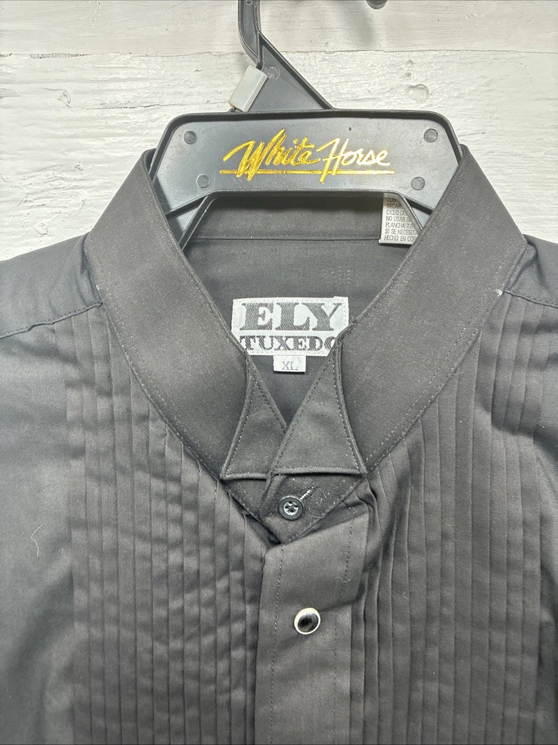 New ELY Tuxedo Black Long Sleeve Button Up English Shirt XL AA-50