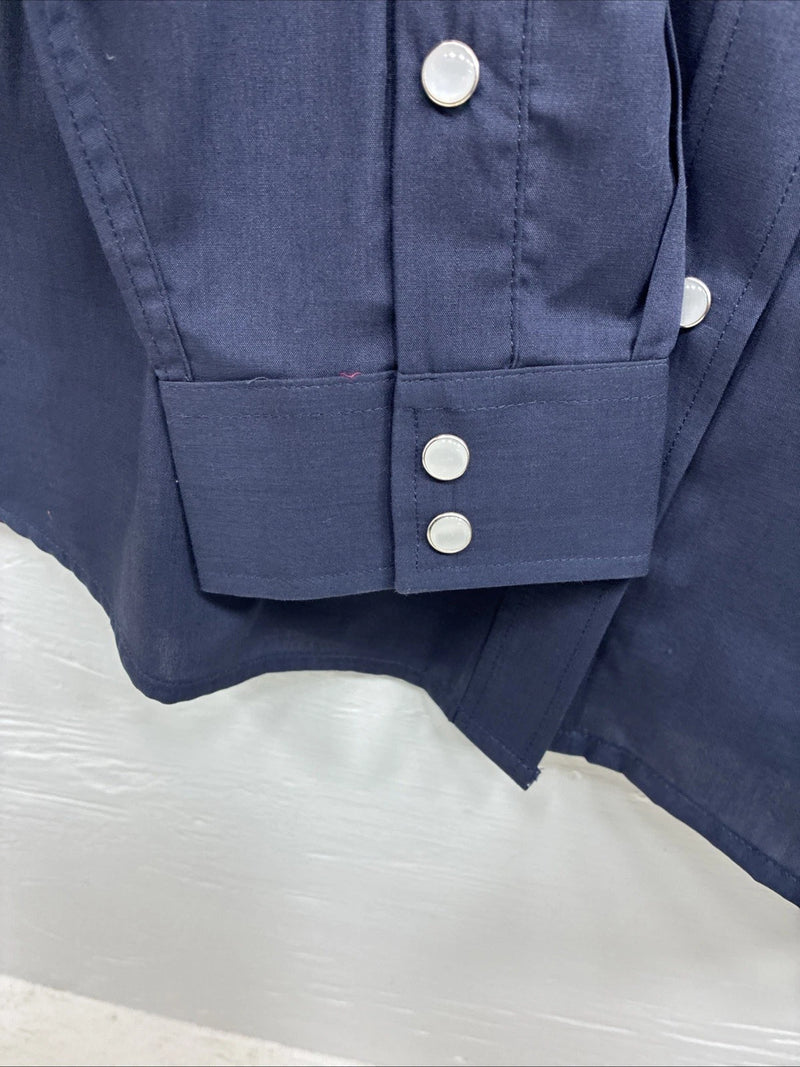 New Girls White Horse Blue Star Design Long Sleeve Pearl Snap Large CC-73
