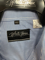 New Men’s White Horse Blue White Stripe Long Sleeve Pearl Snap 2XL H-58