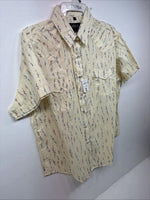 New Women’s White Horse Yellow Floral Short Sleeve Pearl Snap Large II-93