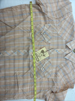 New Men’s ELY Cattleman Orange Plaid Short Sleeve Pearl Snap Large X-61