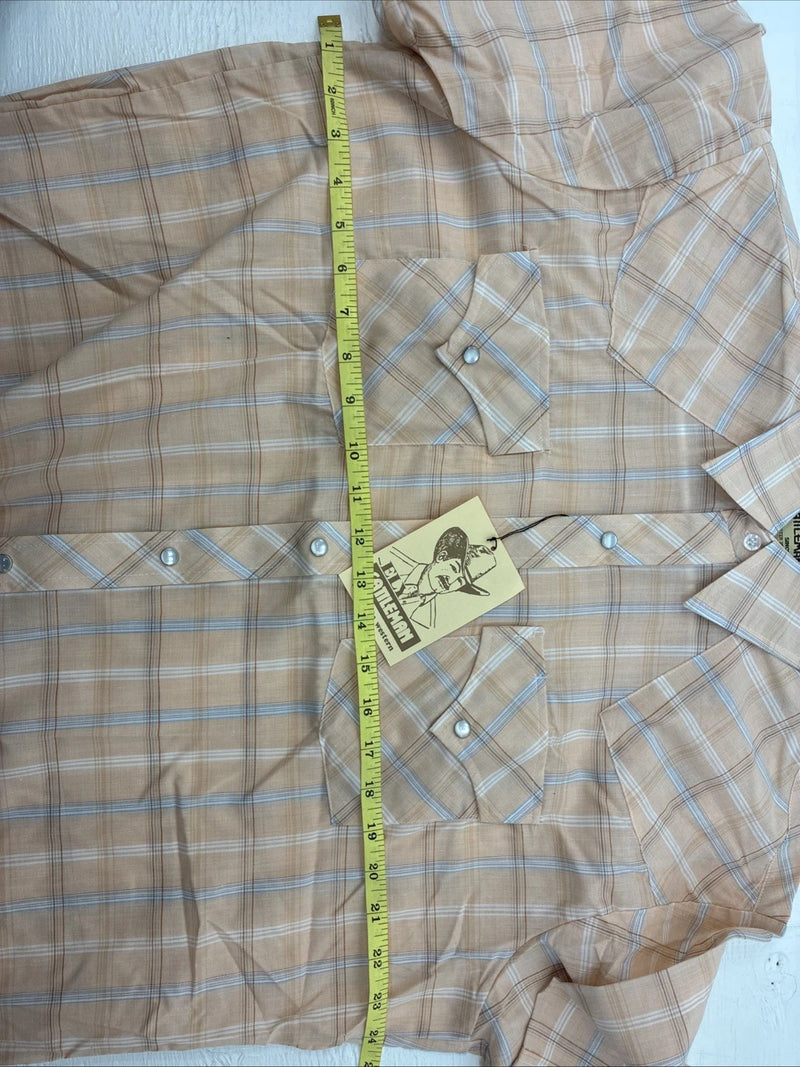 New Men’s ELY Cattleman Orange Plaid Short Sleeve Pearl Snap Large X-61