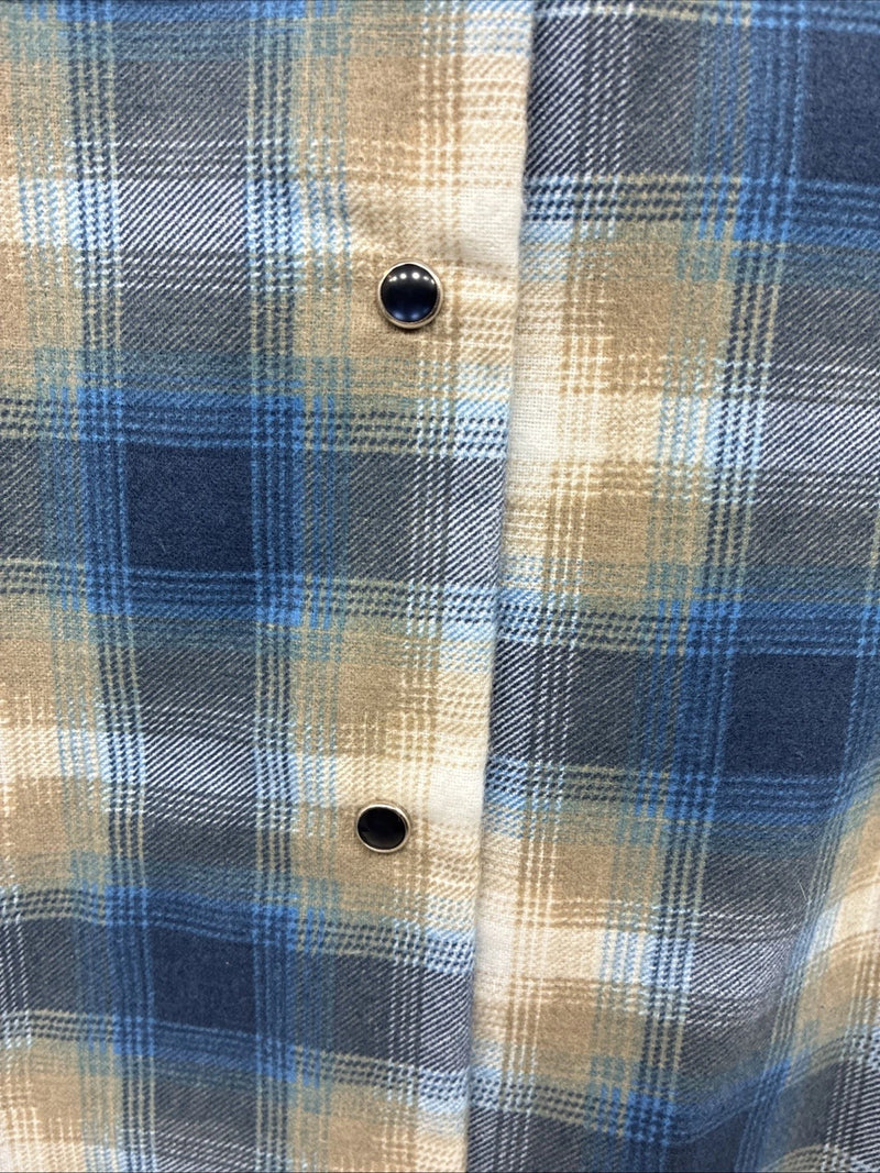 New Kids Panhandle Slim Blue Green Plaid Long Sleeve Pearl Snap Size 10 CC-83