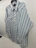 New Men’s White Horse Blue Striped Long Sleeve Pearl Snap 2XL H-45