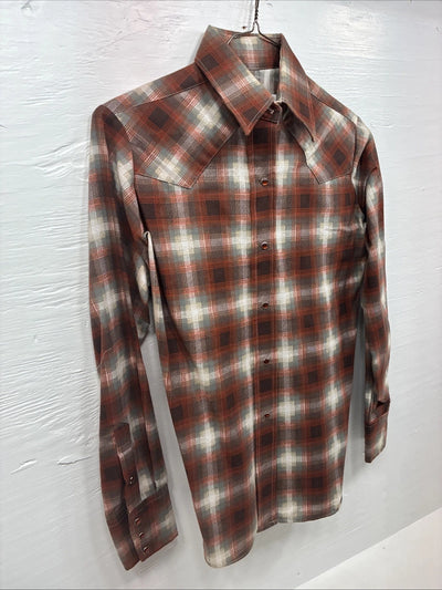New Men’s Panhandle Slim Orange Plaid Long Sleeve Pearl Snap Small J-64