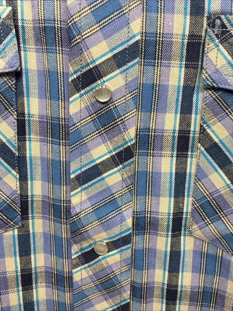New Men’s Champion Western Purple Plaid Long Sleeve Pearl Snap 14.5 Small O-35