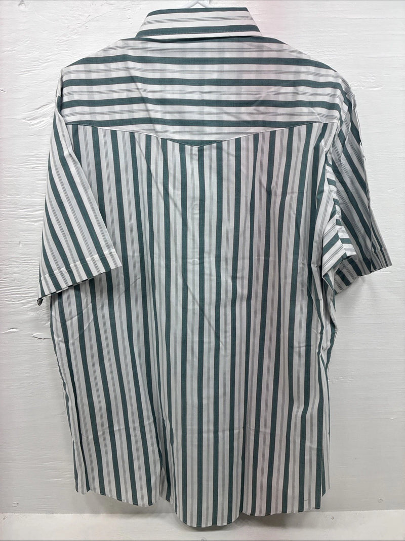 New Men’s ELY Cattleman Blue White Stripe Short Sleeve Pearl Snap XL M-21